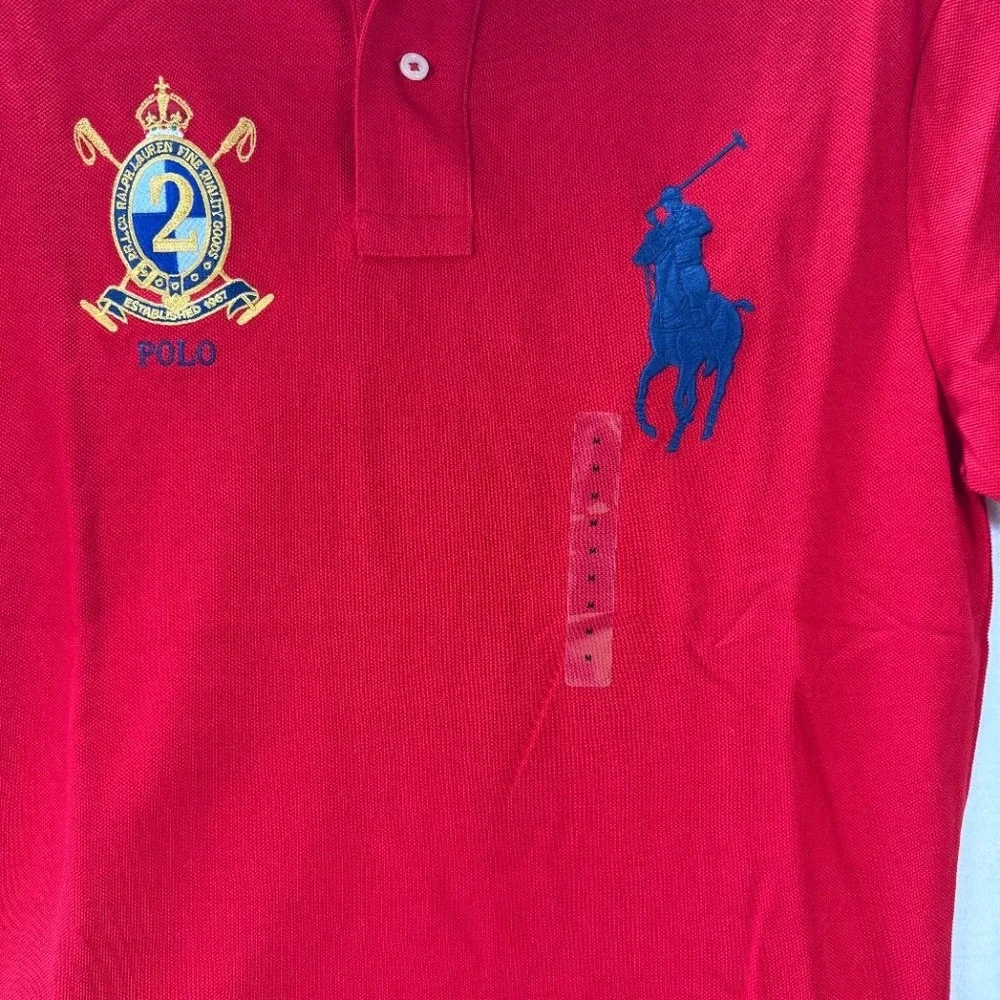 NWT Polo Ralph Lauren Big Pony Crest Mens M Red Polo Shirt Custom Slim Fit